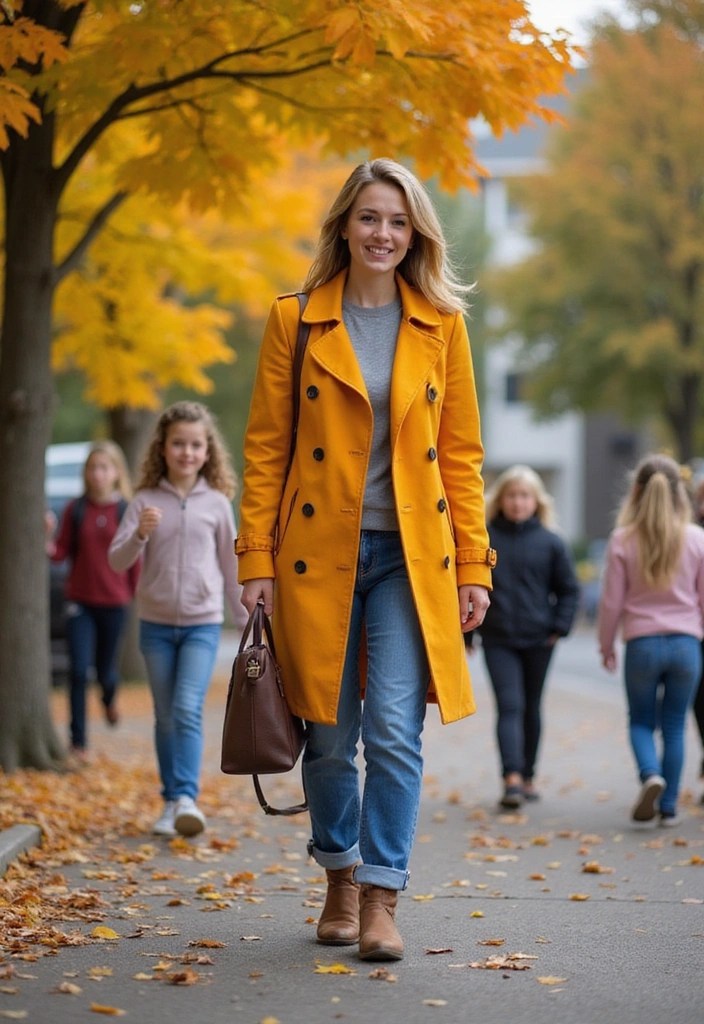 10 Stylish Back to School Looks for Moms That Will Turn Heads (You Won't Believe #5!) - 5. Bold and Bright with Statement Outerwear