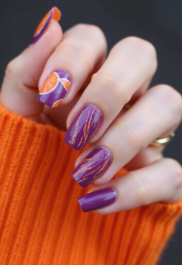 14 Eye-Catching Color Combinations for Angle Nails - 11. Berry Purple and Bright Orange