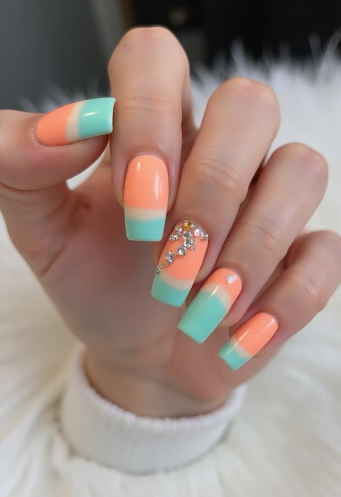 14 Eye-Catching Color Combinations for Angle Nails - 6. Playful Peach and Mint