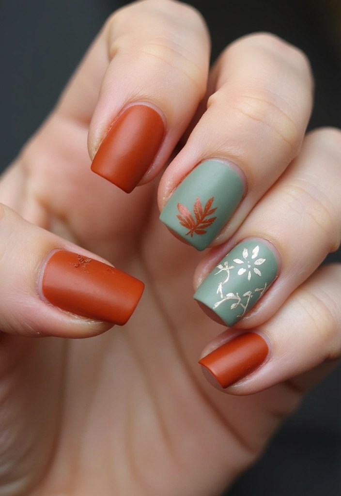 14 Eye-Catching Color Combinations for Angle Nails - 7. Earthy Tones: Terracotta and Sage