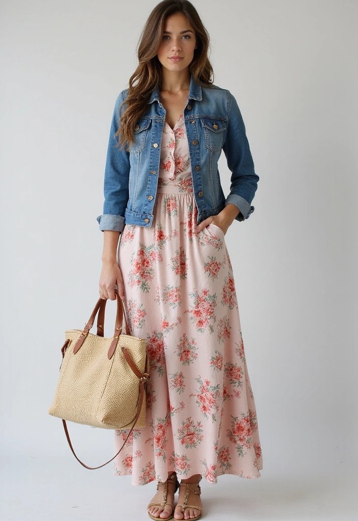 15 Affordable Women's Outfit Ideas Under $50 That Will Make You Look Like a Million Bucks! - 1. Effortless Denim Jacket and Maxi Dress
