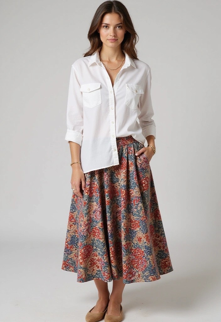 15 Affordable Women's Outfit Ideas Under $50 That Will Make You Look Like a Million Bucks! - 3. Classic White Button-Up Shirt and A-Line Skirt