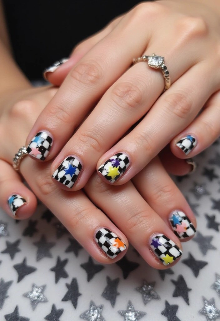 15 Gorgeous Star Nails You Can DIY at Home (Your Friends Will Be Amazed!) - 13. Checkerboard Stars