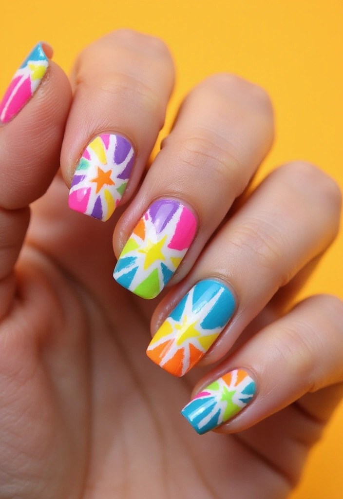 15 Gorgeous Star Nails You Can DIY at Home (Your Friends Will Be Amazed!) - 3. Neon Starburst