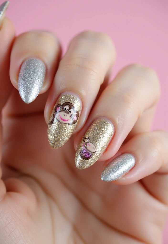 10 Wild Monkey Nails Designs You Need to Try Before They're Gone! - 3. Monkey Business Glitter
