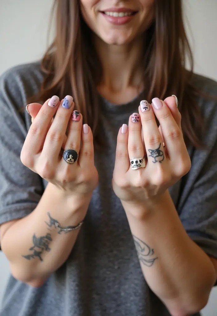 15 Trendy Nail Art & Mini Tattoo Combos You’ll Regret Not Trying - 14. Whimsical Characters