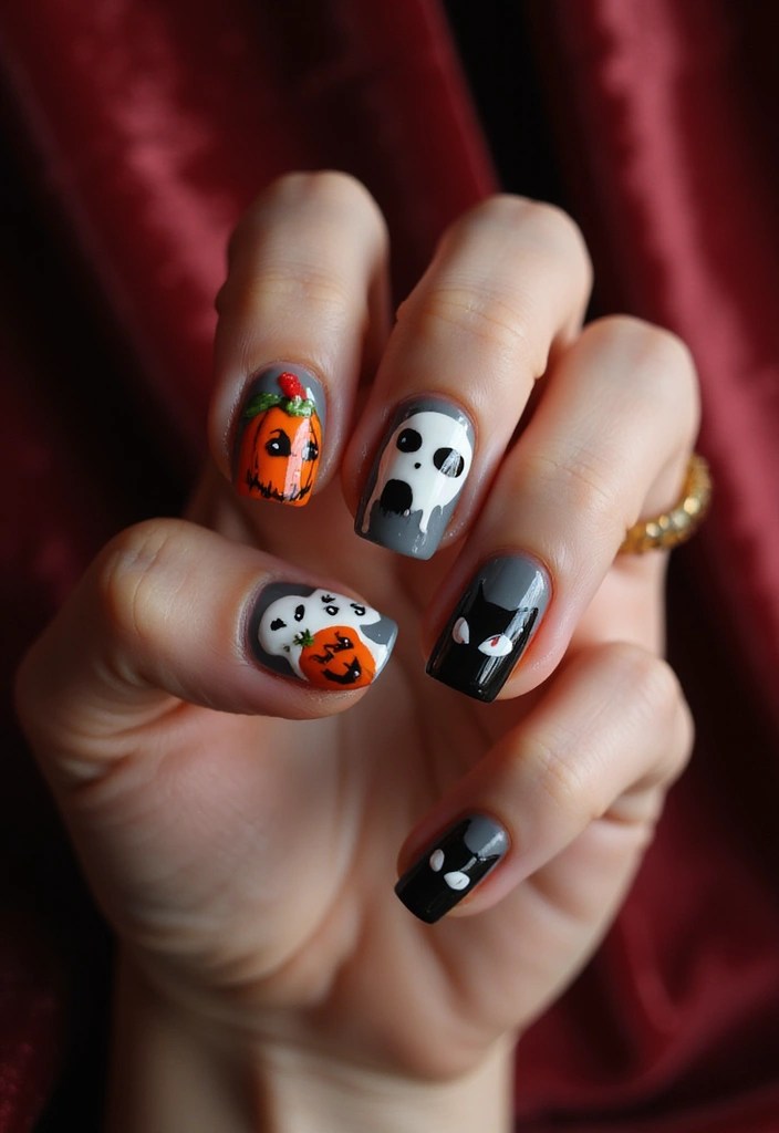 8 Festive Labubu Nails Designs for Every Celebration (Get Ready to Shine!) - 4. Spooky Style: Halloween Nail Art