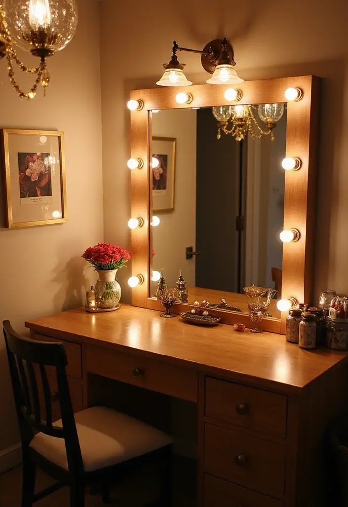 9 Small-Space Vanity Setups That Will Make You Feel Like a Queen - 9. Luxurious Lighting