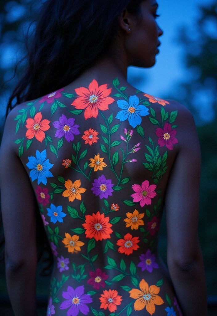 DIY Glow-In-The-Dark Body Art for Festival Nights - 2. Floral Fantasy