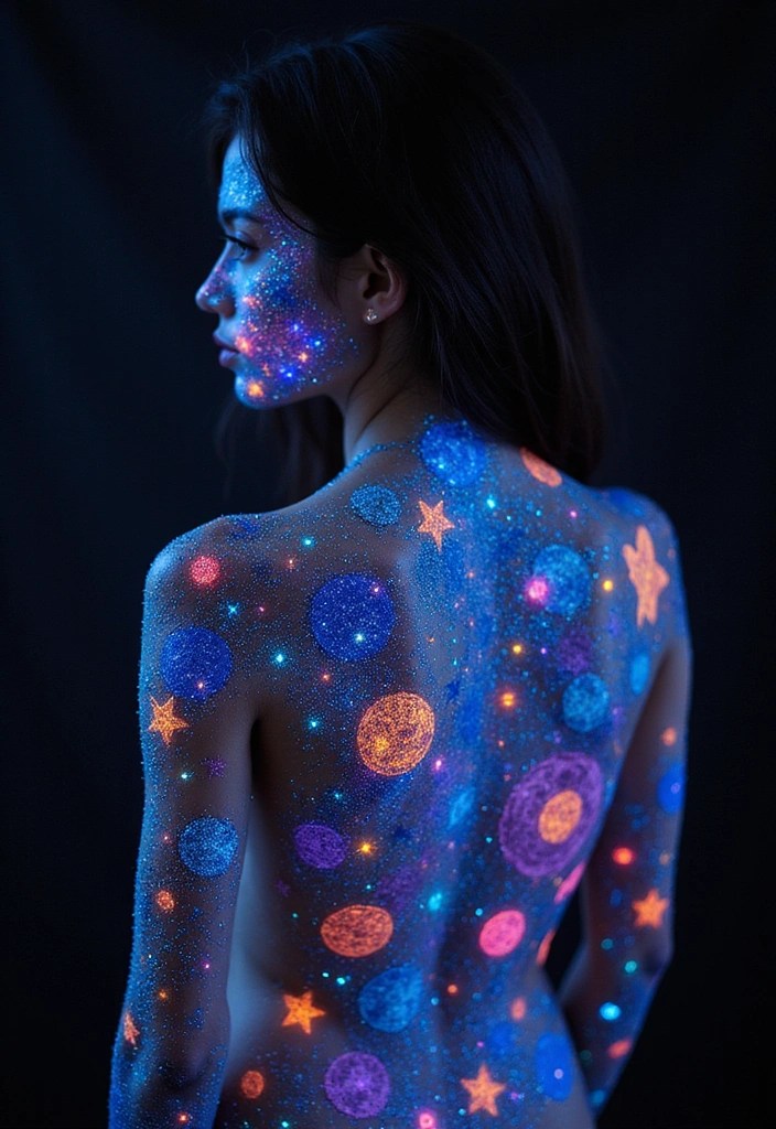 DIY Glow-In-The-Dark Body Art for Festival Nights - 6. Glittering Galaxy