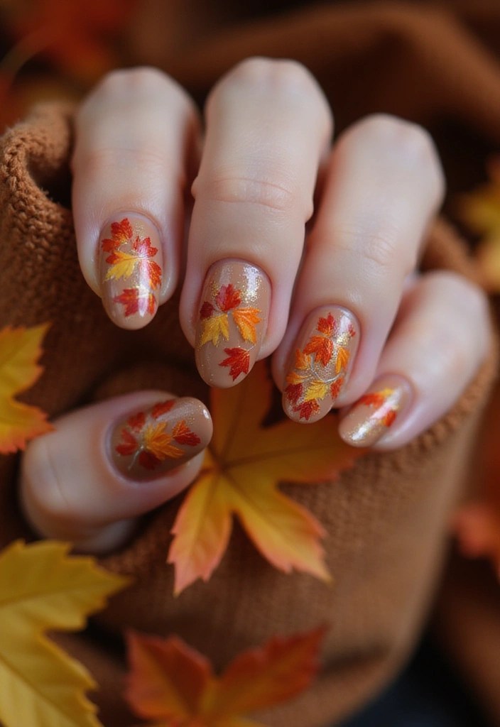 16 Creepy and Trendy Halloween Nail Art Ideas You Need to Try This Year! - 13. Autumn Leaves