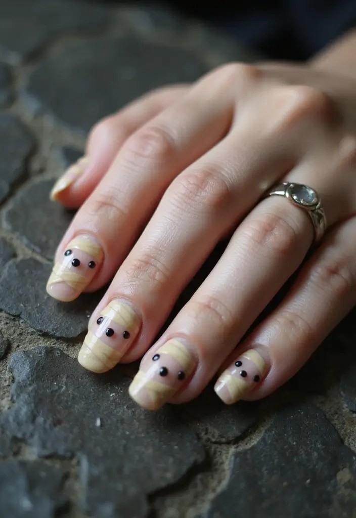 16 Creepy and Trendy Halloween Nail Art Ideas You Need to Try This Year! - 7. Mummy Madness