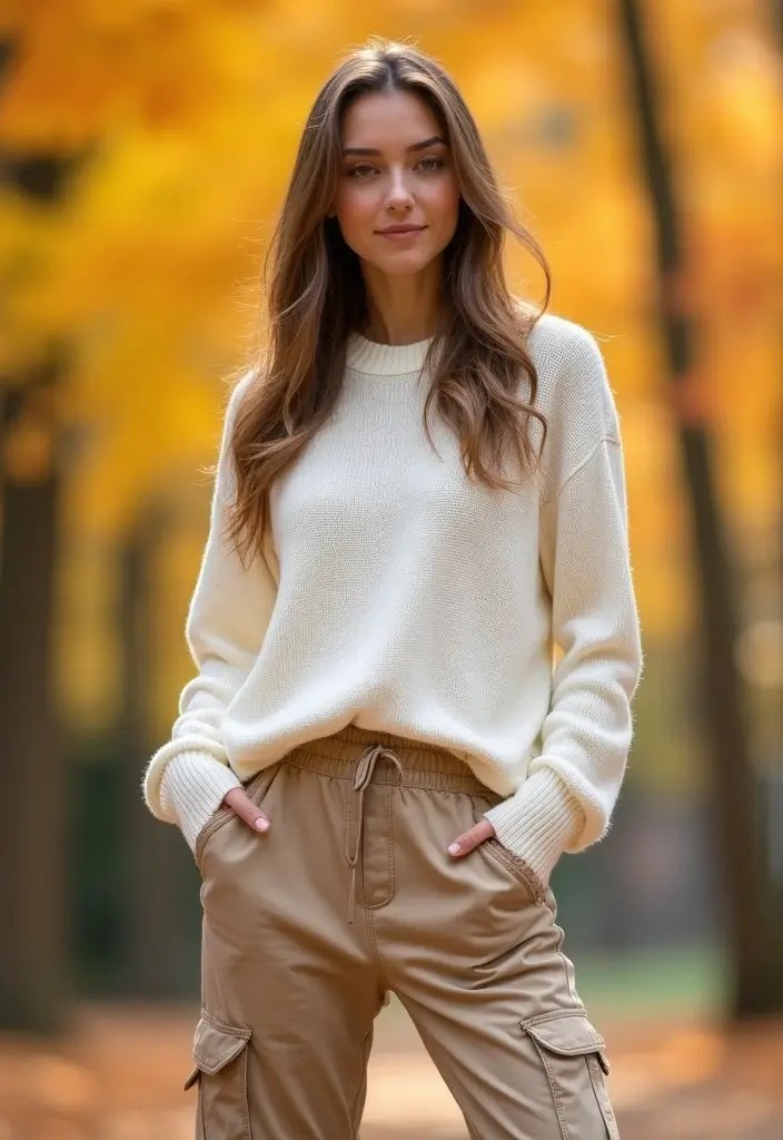 15 Layered Fall Outfit Ideas That Are So Cozy You’ll Never Want to Take Them Off! - 11. Cargo Pants with a Cozy Pullover
