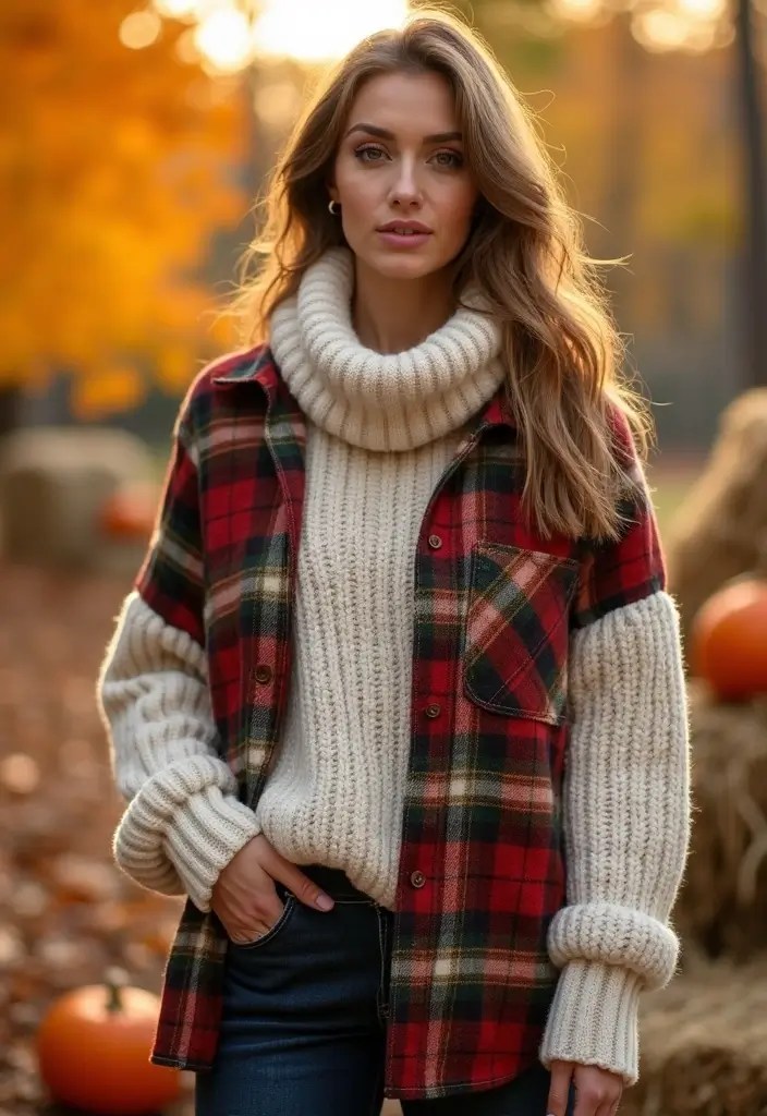15 Layered Fall Outfit Ideas That Are So Cozy You’ll Never Want to Take Them Off! - 3. Flannel Shirt Under a Sweater