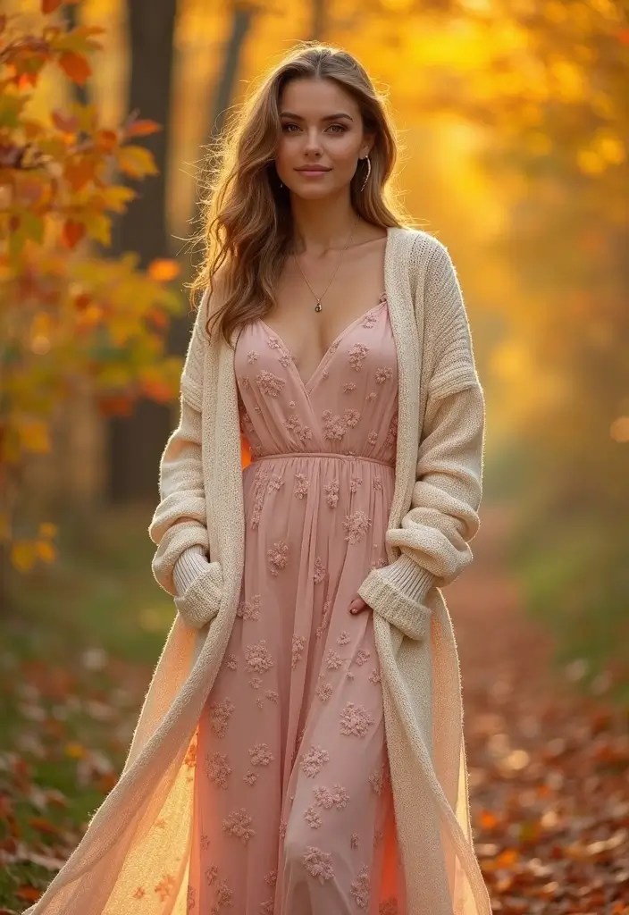 15 Layered Fall Outfit Ideas That Are So Cozy You’ll Never Want to Take Them Off! - 4. Maxi Dress with a Cardigan