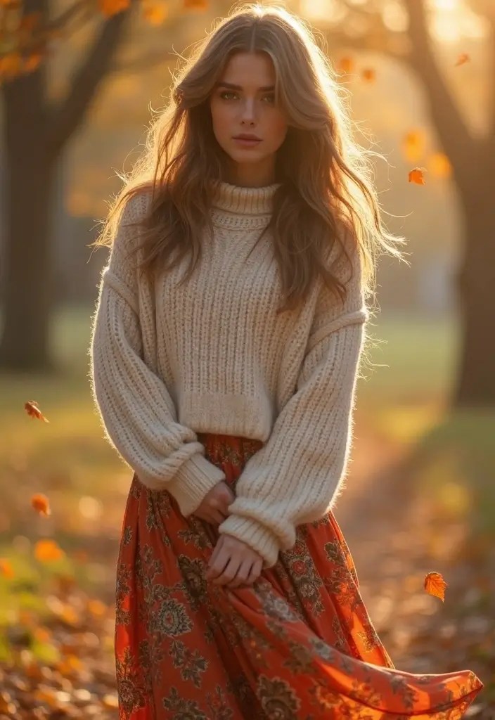 15 Layered Fall Outfit Ideas That Are So Cozy You’ll Never Want to Take Them Off! - 6. Layered Skirt and Sweater Look