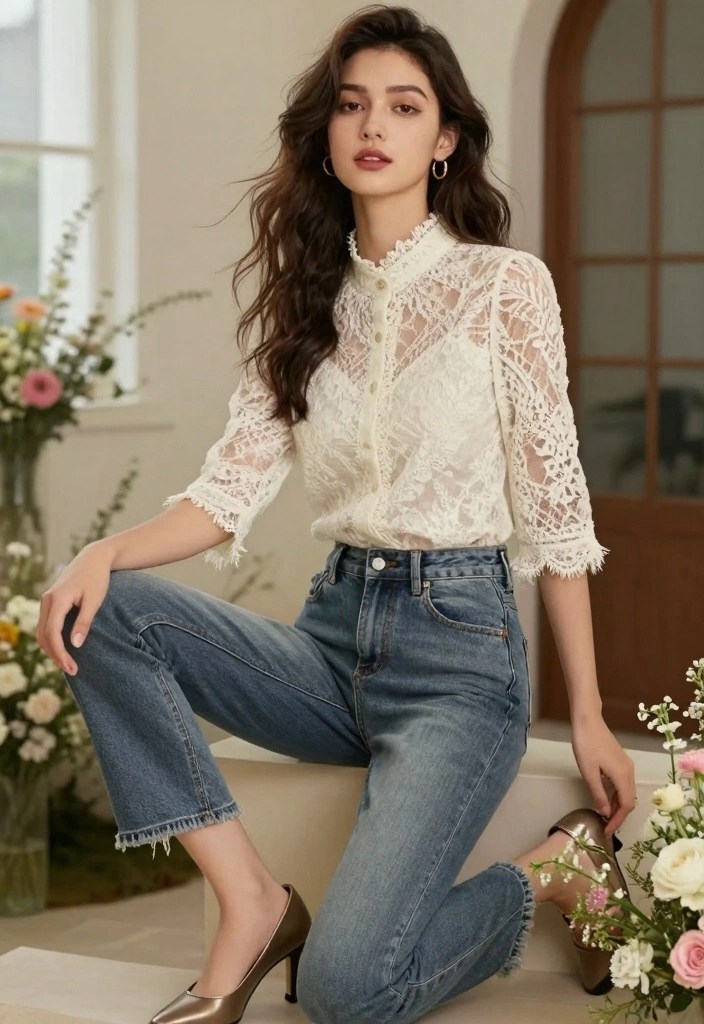 Valentine’s Day 2026 Date Night: 15 Lace & Vamp Romantic Outfits + Makeup Looks (Dupes Under $100) - 11. Vintage-Inspired Lace Overlay Blouse 1