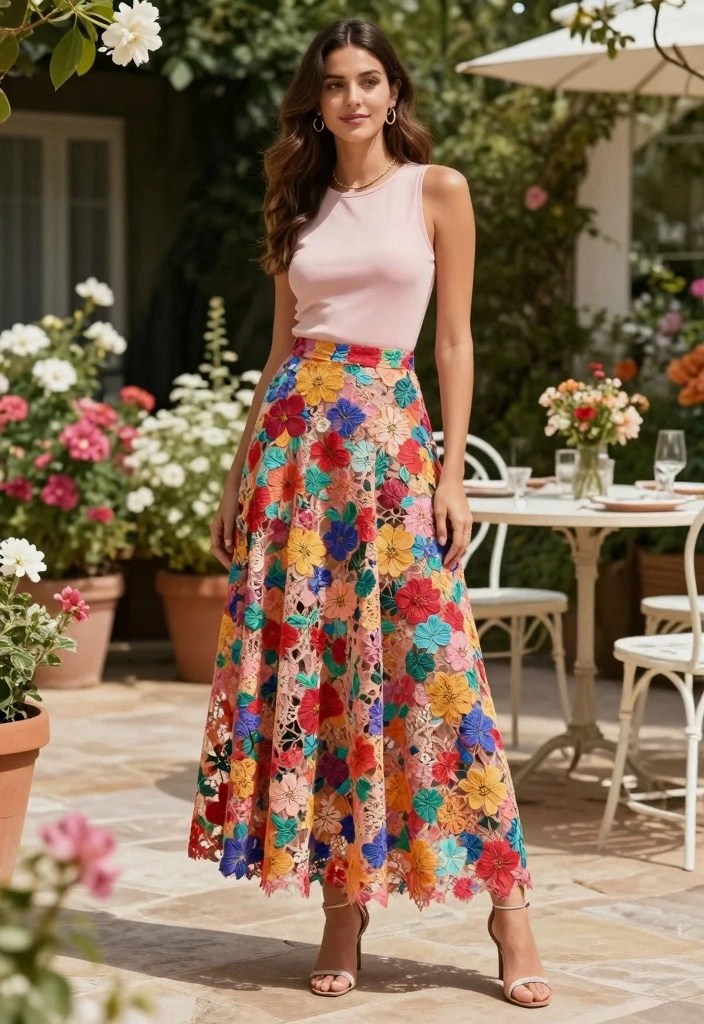 Valentine’s Day 2026 Date Night: 15 Lace & Vamp Romantic Outfits + Makeup Looks (Dupes Under $100) - 13. Bold Floral Lace Maxi Skirt 1