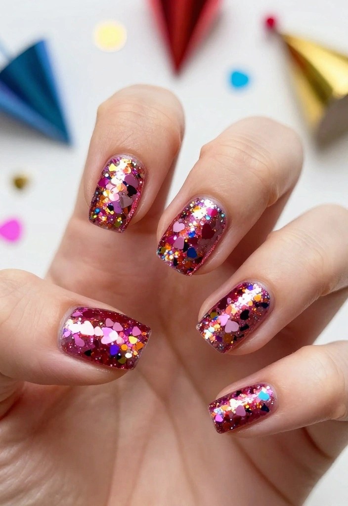 10 Valentine Day Nails with a Twist That'll Make Your Heart Skip a Beat! - 9. Glittery Heart Confetti 1