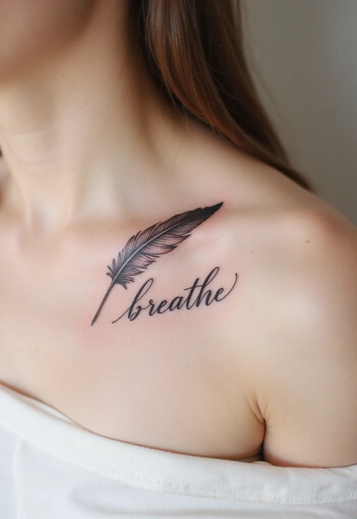 10 Breathe Tattoos That Will Make You Take a Deep Breath and Smile! - 5. The Feather and Script Combo 1