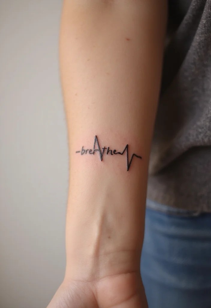 10 Breathe Tattoos That Will Make You Take a Deep Breath and Smile! - 7. Heartbeat Line with Breathe 1