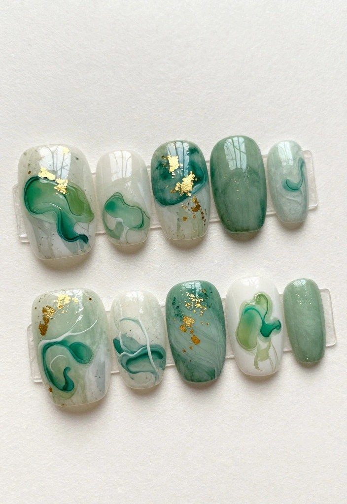 14 Must-Try St Patrick's Day Nail Designs for a Lucky Look This Year! - 12. Abstract Art with Gold Flakes 1
