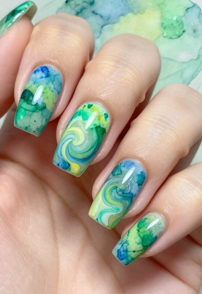 14 Must-Try St Patrick's Day Nail Designs for a Lucky Look This Year! - 8. Watercolor Swirl 1
