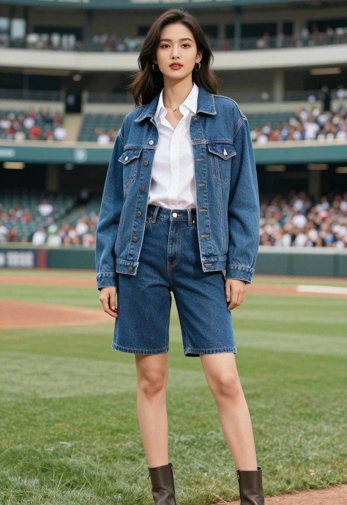 10 Chic Baseball Game Outfits That'll Have Everyone Asking for Your Style Secrets! - 4. Classic Denim Jacket Over Dressy Button-Up 1
