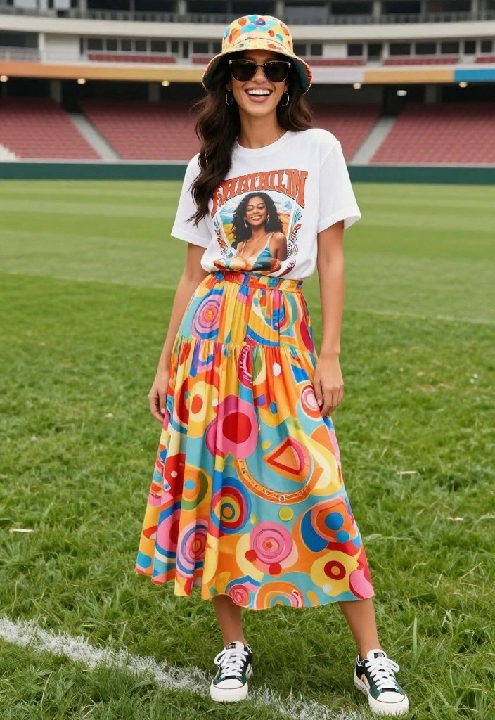 10 Chic Baseball Game Outfits That'll Have Everyone Asking for Your Style Secrets! - 5. Maxi Skirt with a Graphic Tee 1