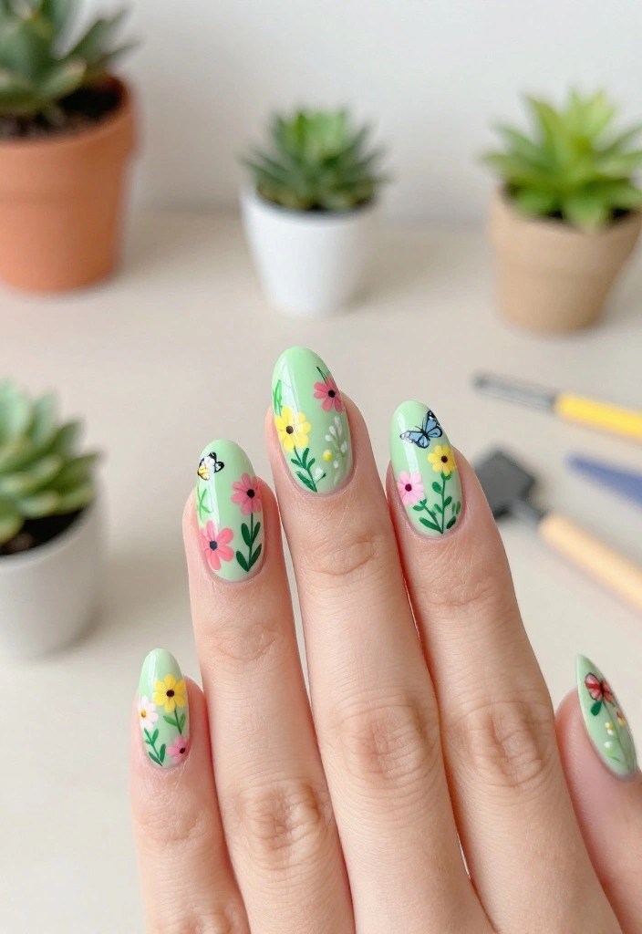 10 Whimsical Nail Designs That Will Make You Smile Every Time You Look at Your Hands! - 2. Whimsical Garden 1