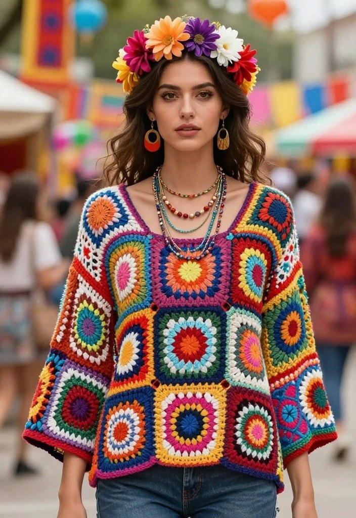 11 Bohemian Crochet Summer Tops Perfect for Your Next Festival! - 6. Colorful Patchwork Styles 1