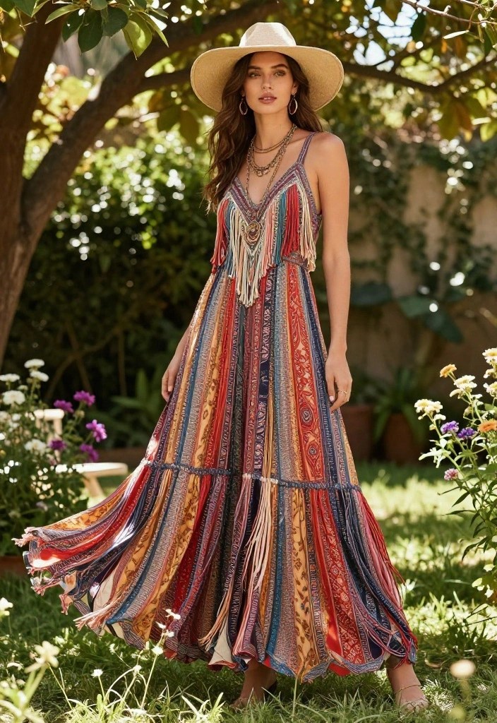 15 Fabulous Concert Outfit Ideas for a Festival-Ready Look! - 1. Boho Maxi Dress with Fringe 1