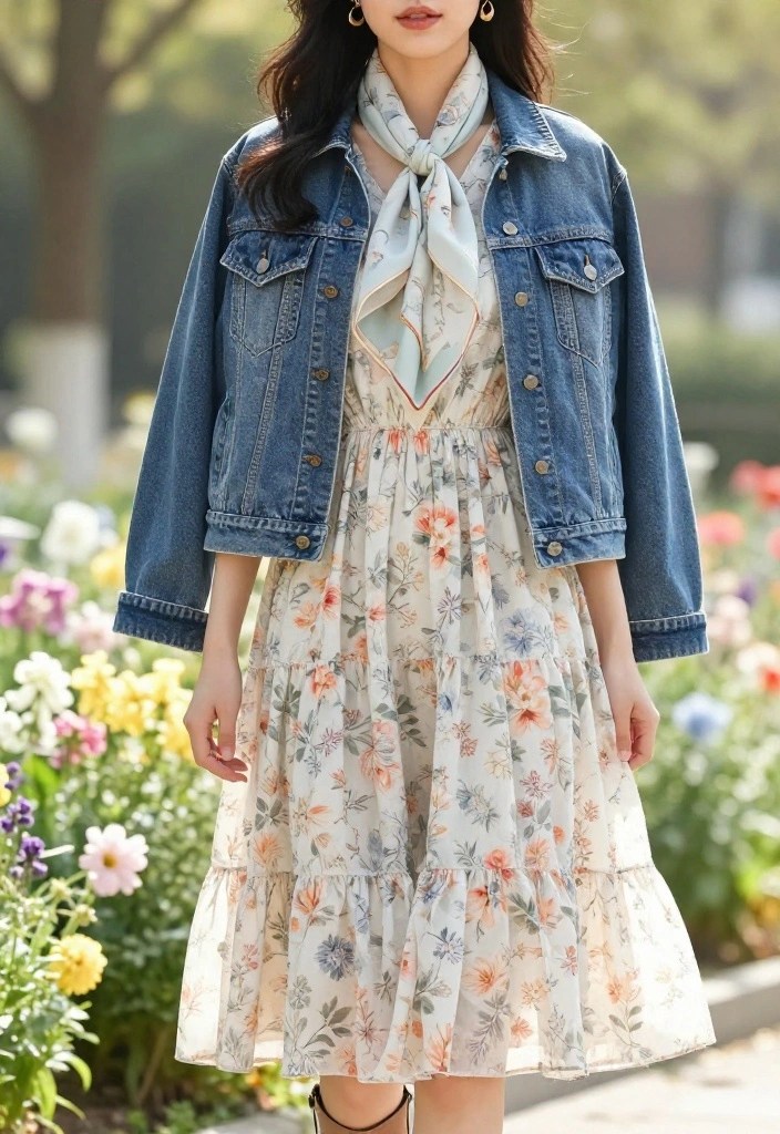 12 Cold Spring Outfit Ideas That Will Make You Ditch Your Winter Wardrobe! - 1. Layered Floral Dress with Denim Jacket 1
