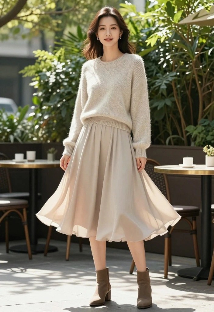 12 Cold Spring Outfit Ideas That Will Make You Ditch Your Winter Wardrobe! - 2. Chic Sweater with Midi Skirt 1