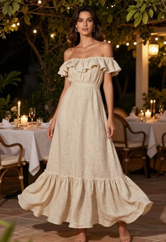 10 Stunning Linen Dresses Perfect for a Dreamy Morning in Positano! - 5. Sophisticated Off-Shoulder 1