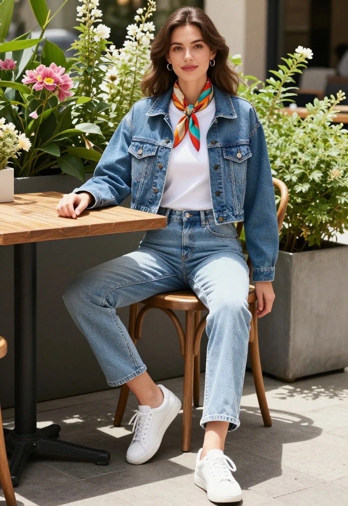 8 Chic Spring Outfit Combos with Women Jeans That Will Make You Stand Out! - 1. Classic White Tee and Denim Jacket 1