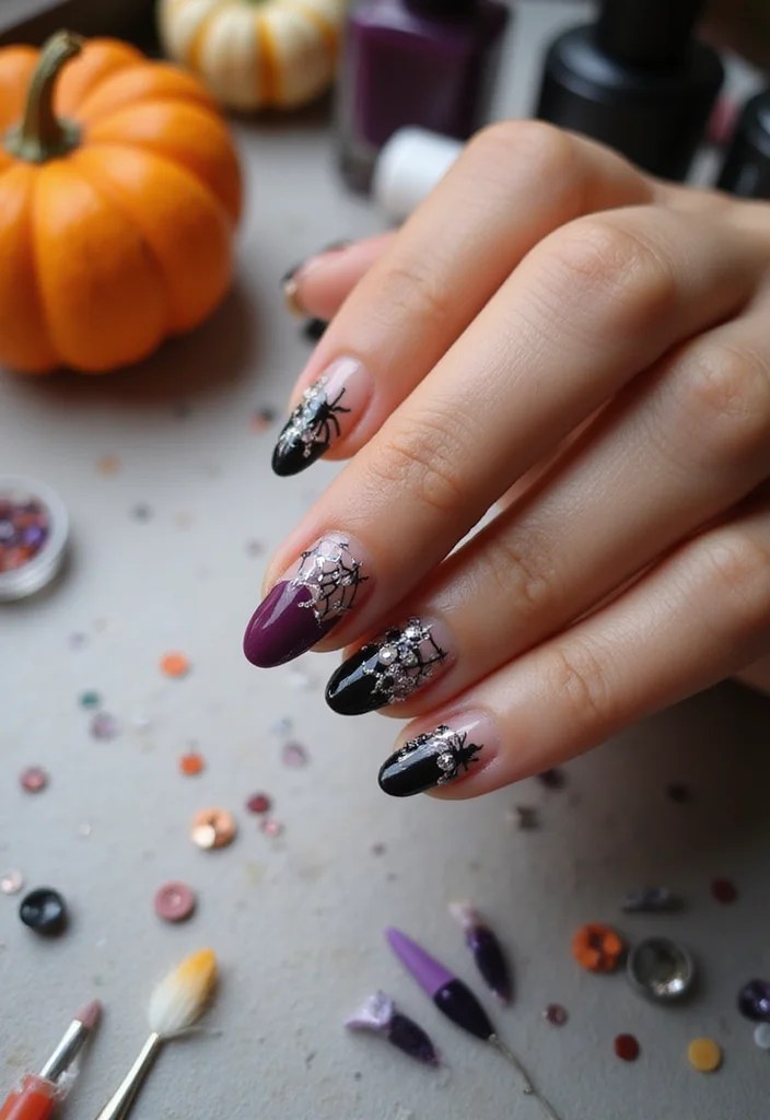 10 Simple Halloween Nail Art Ideas: Cute Ghost Nails, Spooky Designs & More - 4. Delicate Spiderweb Corner Details 1