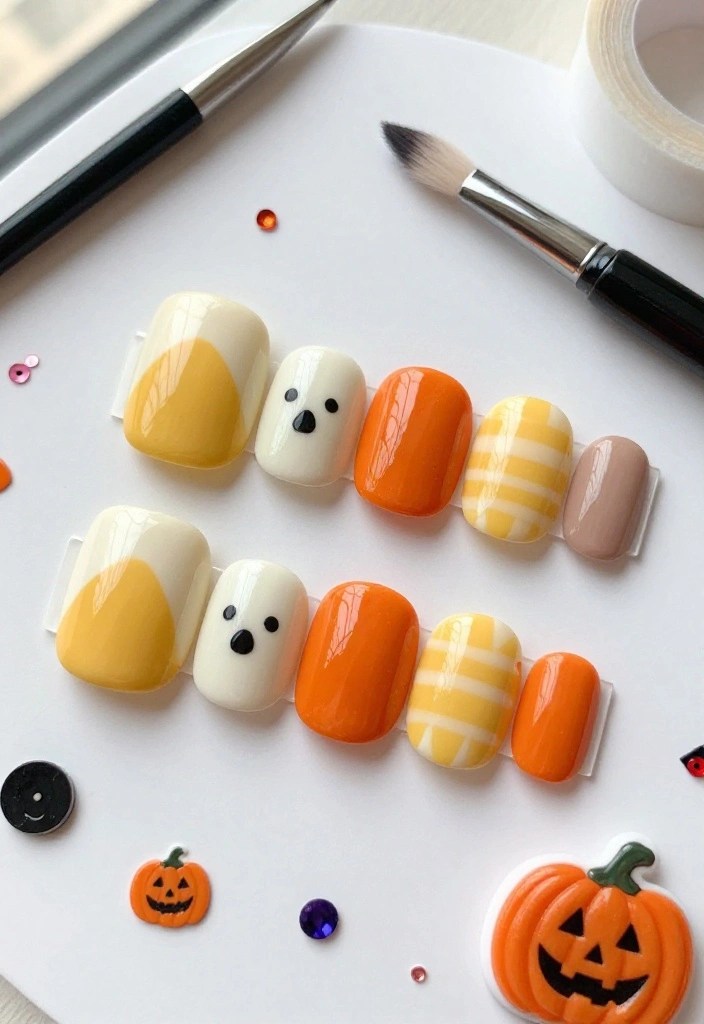 10 Simple Halloween Nail Art Ideas: Cute Ghost Nails, Spooky Designs & More - 6. Candy Corn Color-Block Nails 1